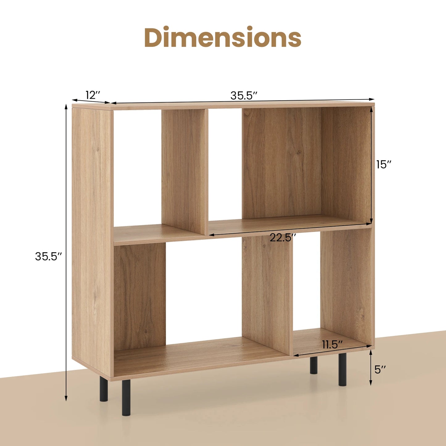 HOMASIS Open Shelf Bookcase 4 Compartments Mid Century Modern
