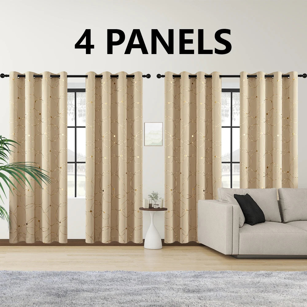 Blackout Curtains Grommet Thermal Insulated Room Darkening Foil Print Bedroom