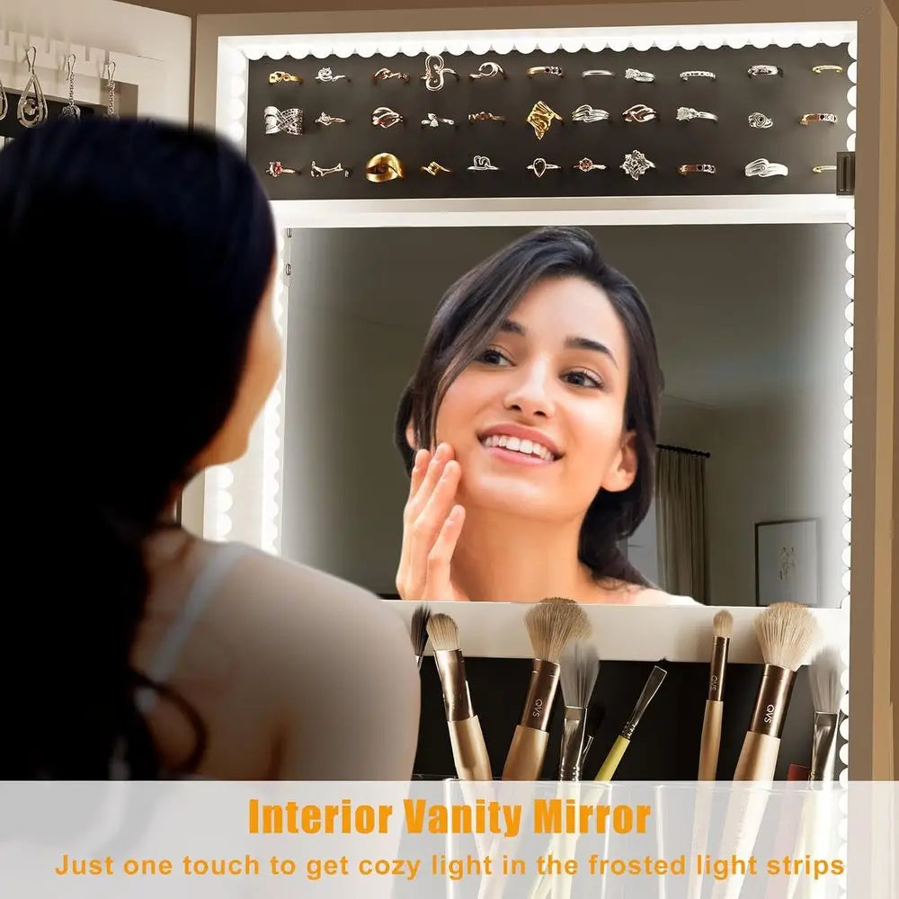 MKDK 360 Degree Swivel Jewelry Cabinet With LED Mirror