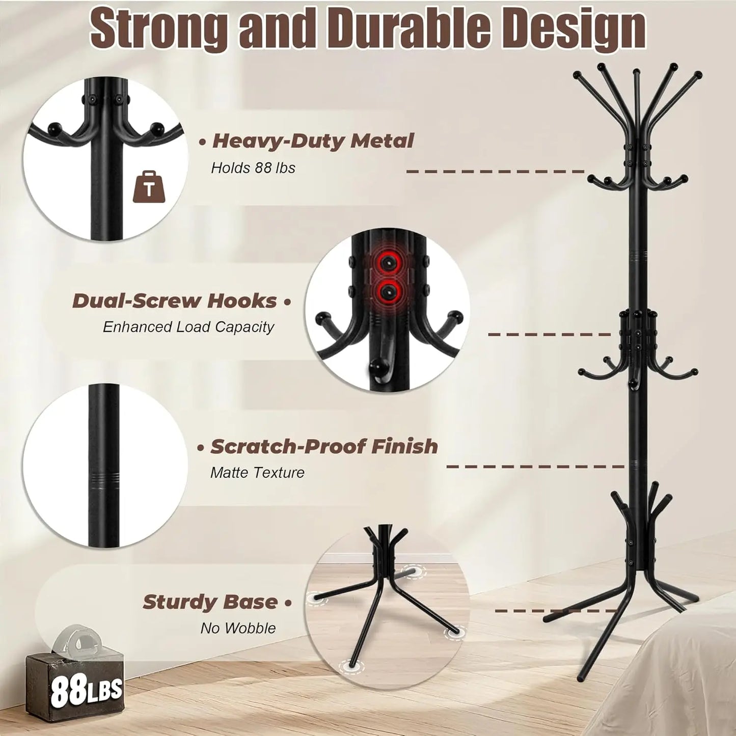 Freestanding Coat Rack With 15 Hooks Hall Tree For Entryway