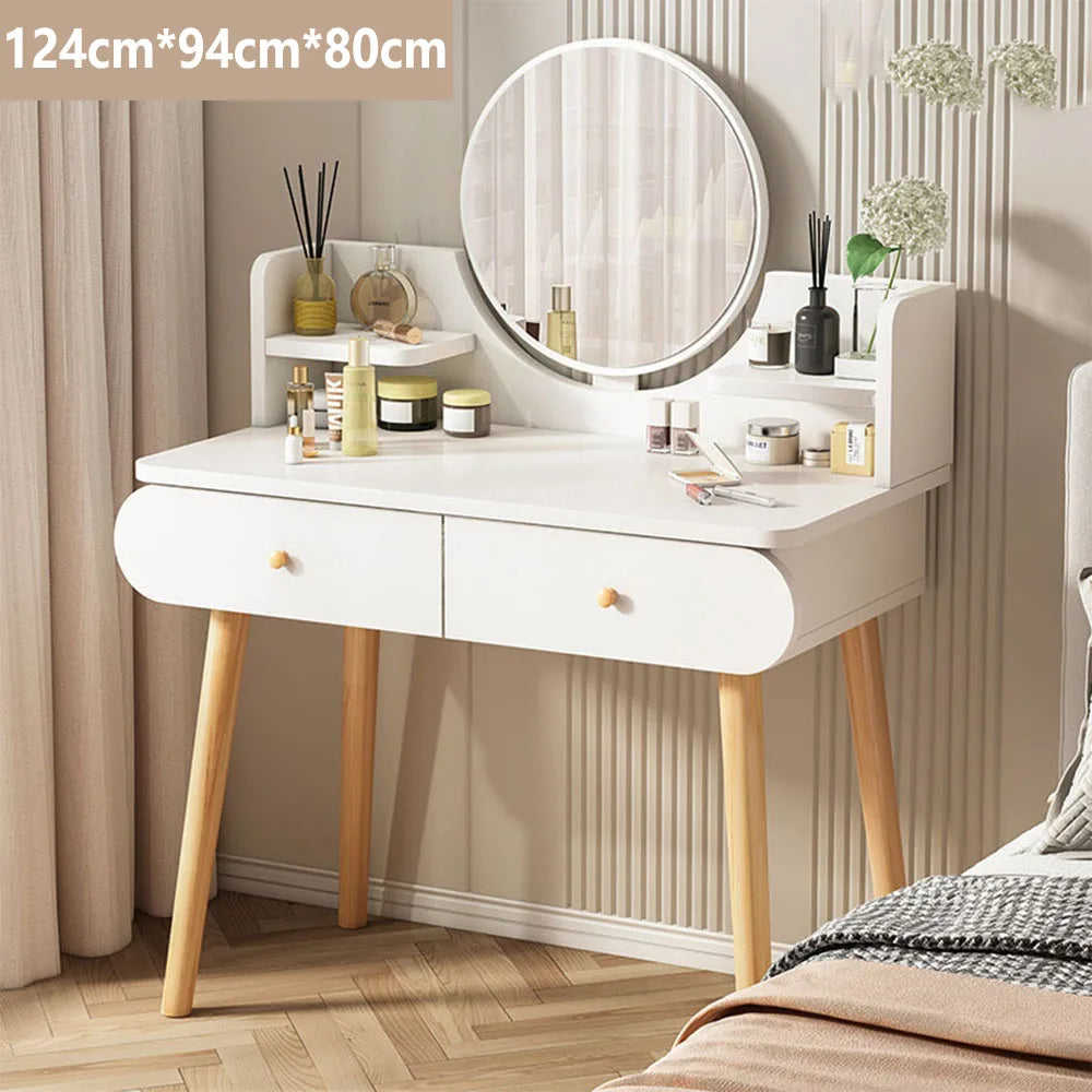 Vanity Table With Two Drawers And Makeup Mirror For Bedroom