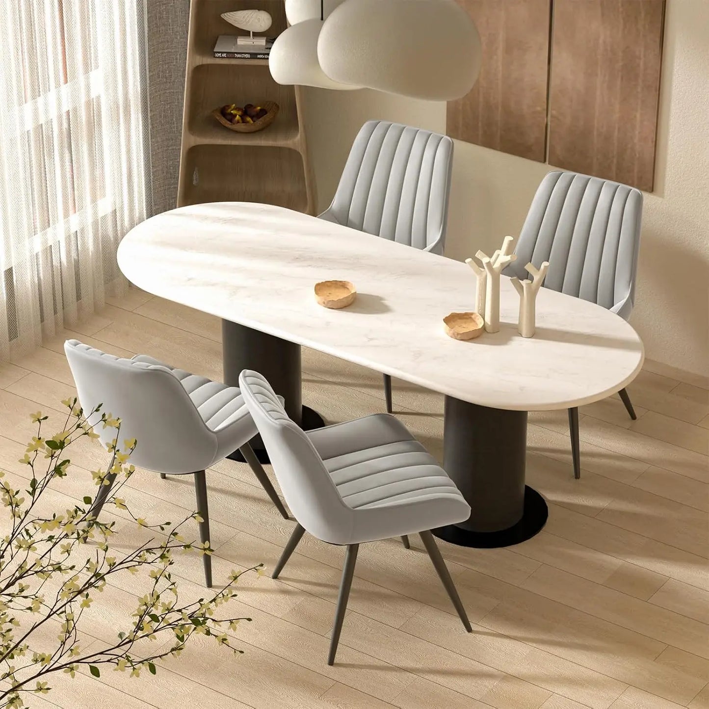 Modern Dining Chairs Set of 4 With Thick Cushions Upholstered Fabric