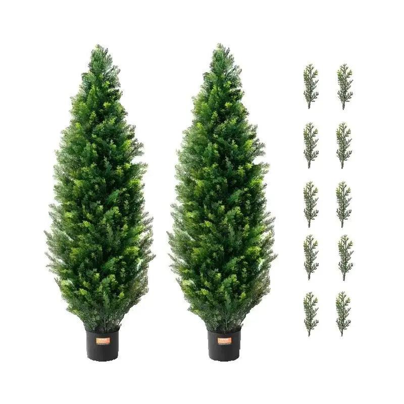 SucceBuy Artificial Cedar Topiary Tree Outdoor Decorative Evergreen Set