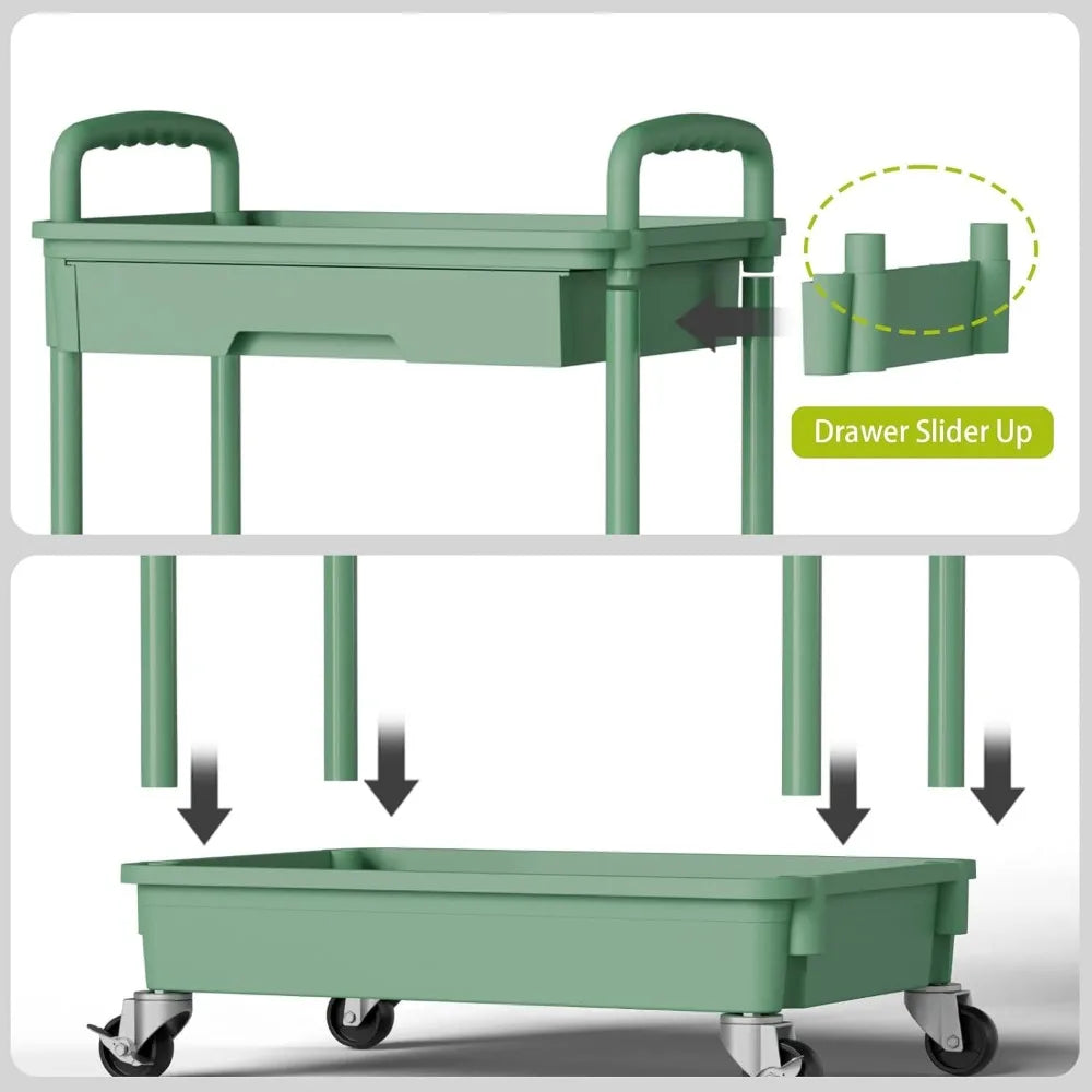 NBVCX Three Tier Rolling Cart Organizer For Laundry Kitchen