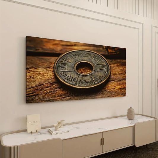 Vintage Style Ancient Coin Canvas Wall Art Bronze Texture