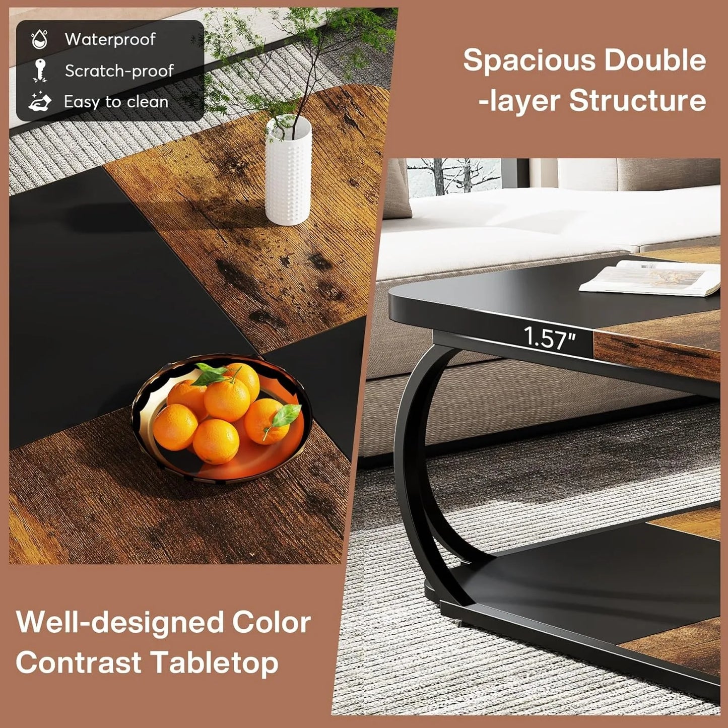 Little Tree Square Coffee Table With Two Tier Wood Storage