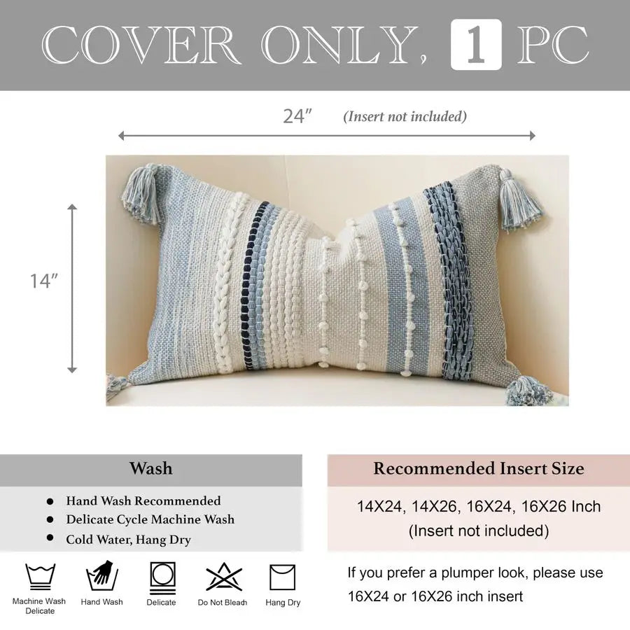 Decorative Lumbar Throw Pillow Cover Boho Coastal for Sofa Bedroom