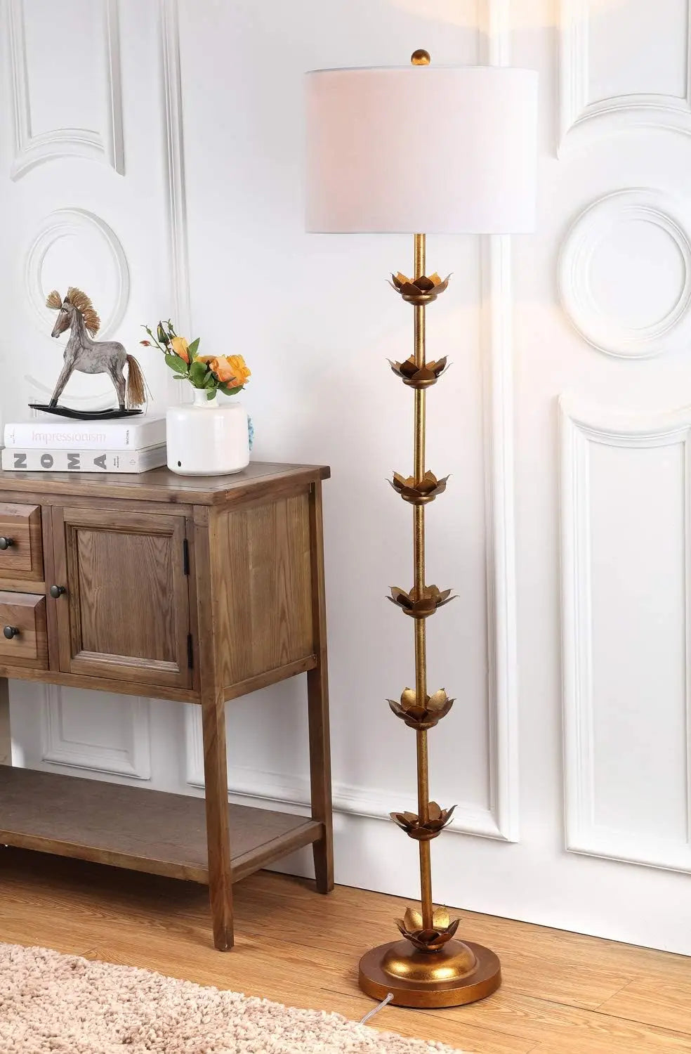Antique Floor Lamp With Leaf Design Soft Lighting Fixture