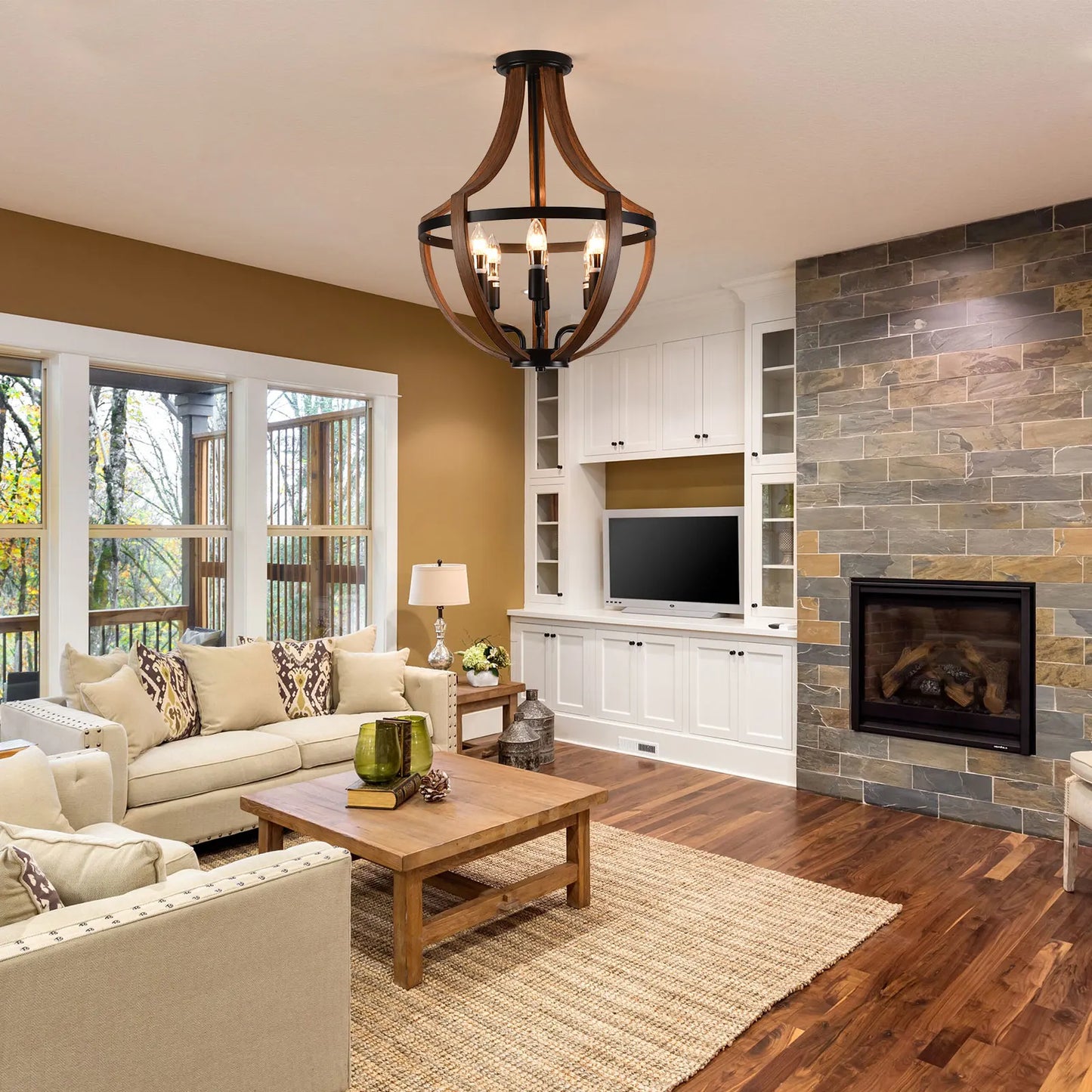 Modern Rustic Wooden Pendant Light Fixture For Kitchen Dining Room