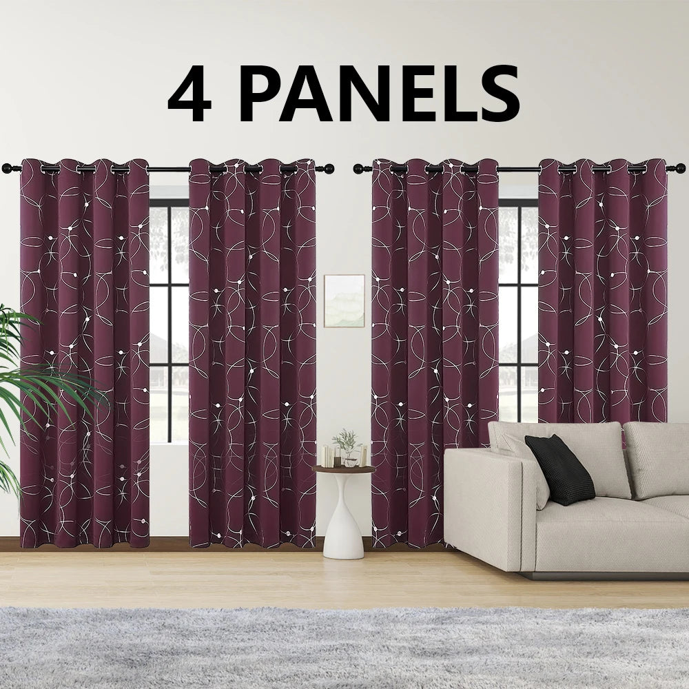 Blackout Curtains Grommet Thermal Insulated Room Darkening Foil Print Bedroom