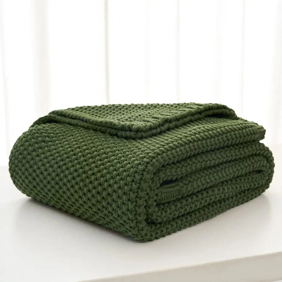 Chunky Cable Knit Throw Blanket Organic Cotton For Sofa Bed