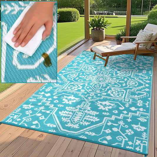 TWISTER.CK Waterproof Outdoor Area Rug Geometric Stain Resistant Mat