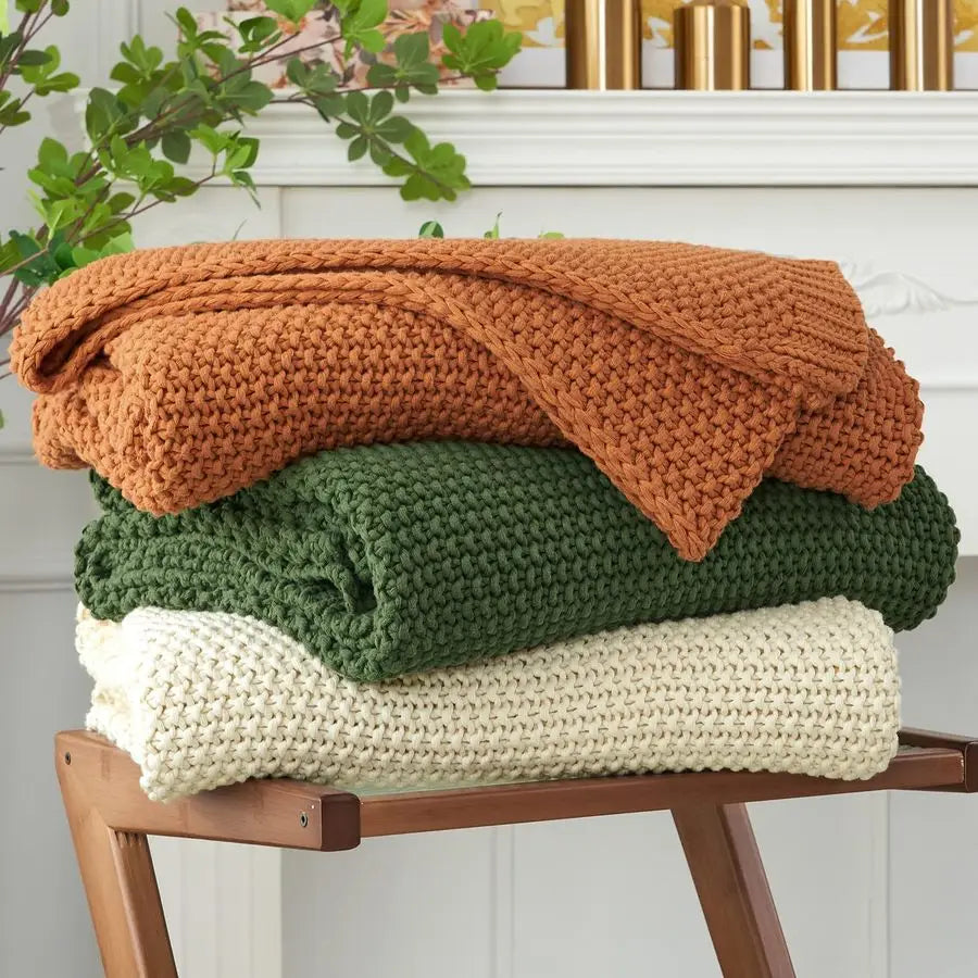 Chunky Cable Knit Throw Blanket Organic Cotton For Sofa Bed
