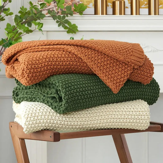 Chunky Cable Knit Throw Blanket Organic Cotton For Sofa Bed