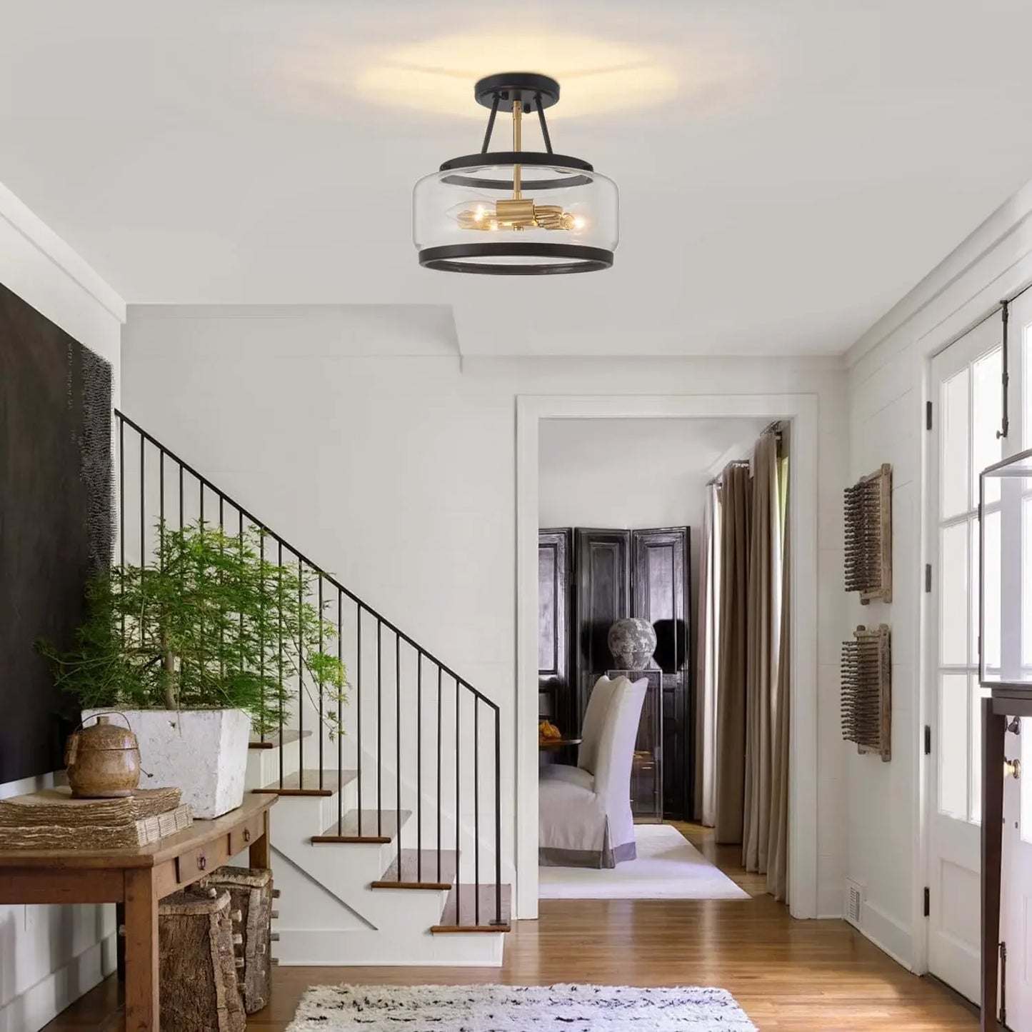 Three Light Modern Drum Ceiling Fixture For Hallways