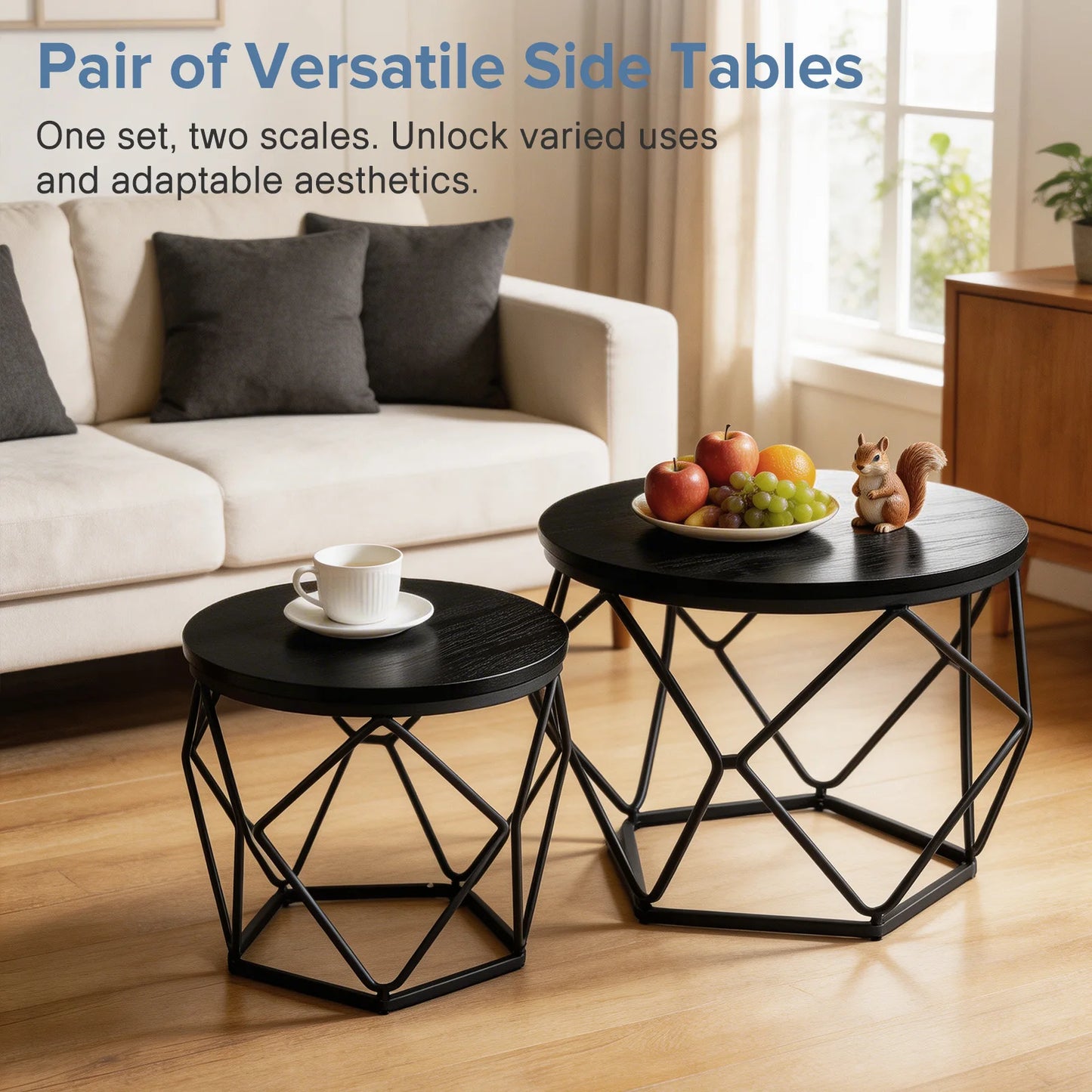 JHK Nesting End Tables Set Of 2 With Hidden Storage