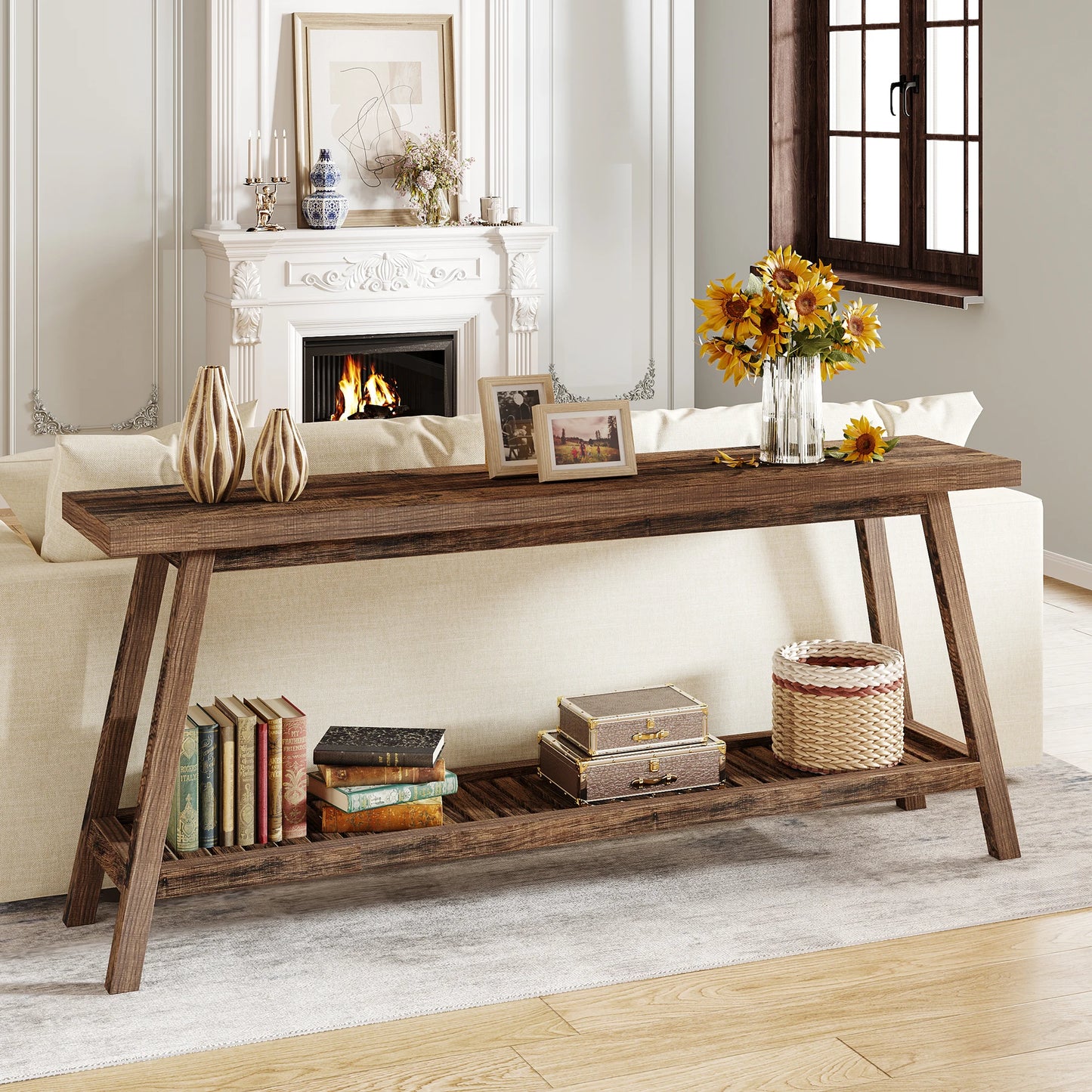 Tribesigns Wood Console Entryway Table With Two Tier Storage