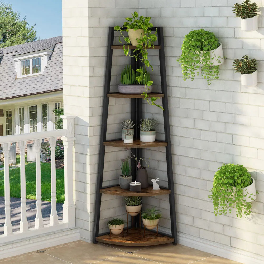 Tribesigns Corner Bookshelf Five Tier Wood Bookcase Rack