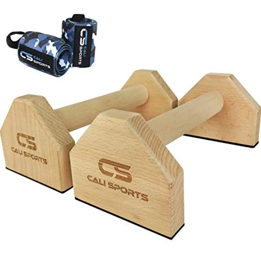 Calisthenics Wood Parallettes Push Up Bars Non Slip Wobble Wraps