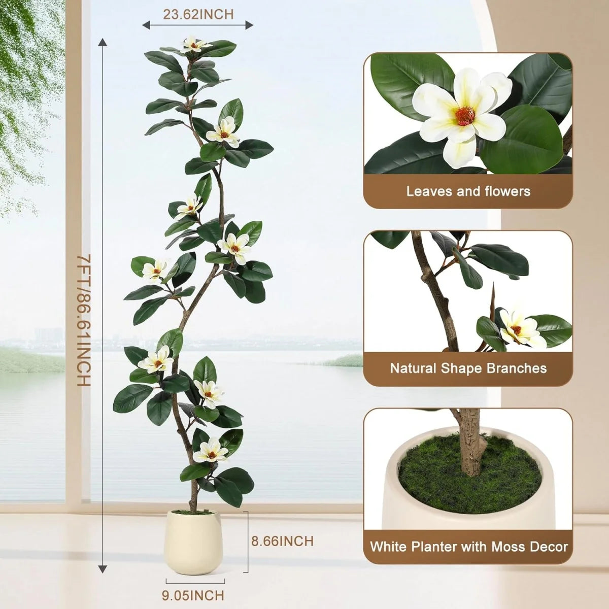 HiMISS Magnolia Artificial Tree In Planter Indoor Floor Plant