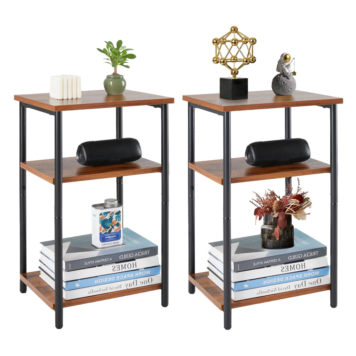 JHK 3 Tier End Table With Adjustable Feet Space Saving