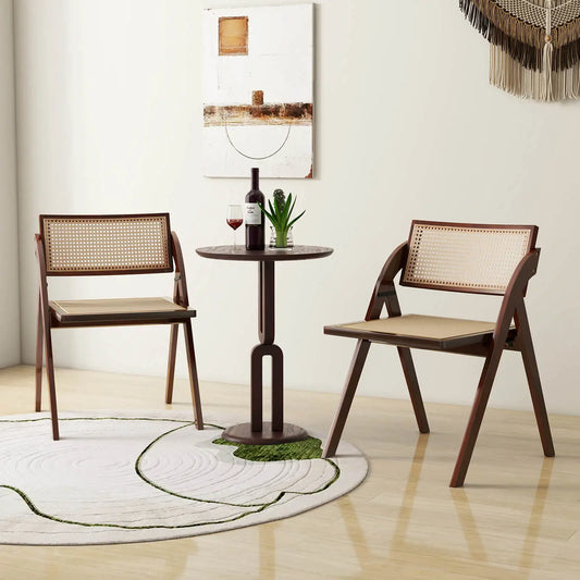 Homasis Foldable Rattan Dining Chairs with Wood Frame
