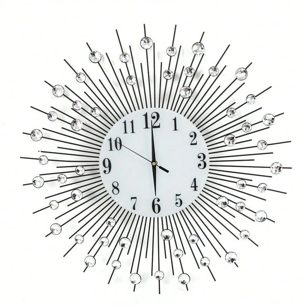 Modern Crystal Diamond Wall Clock 3D Flower Silent Metal