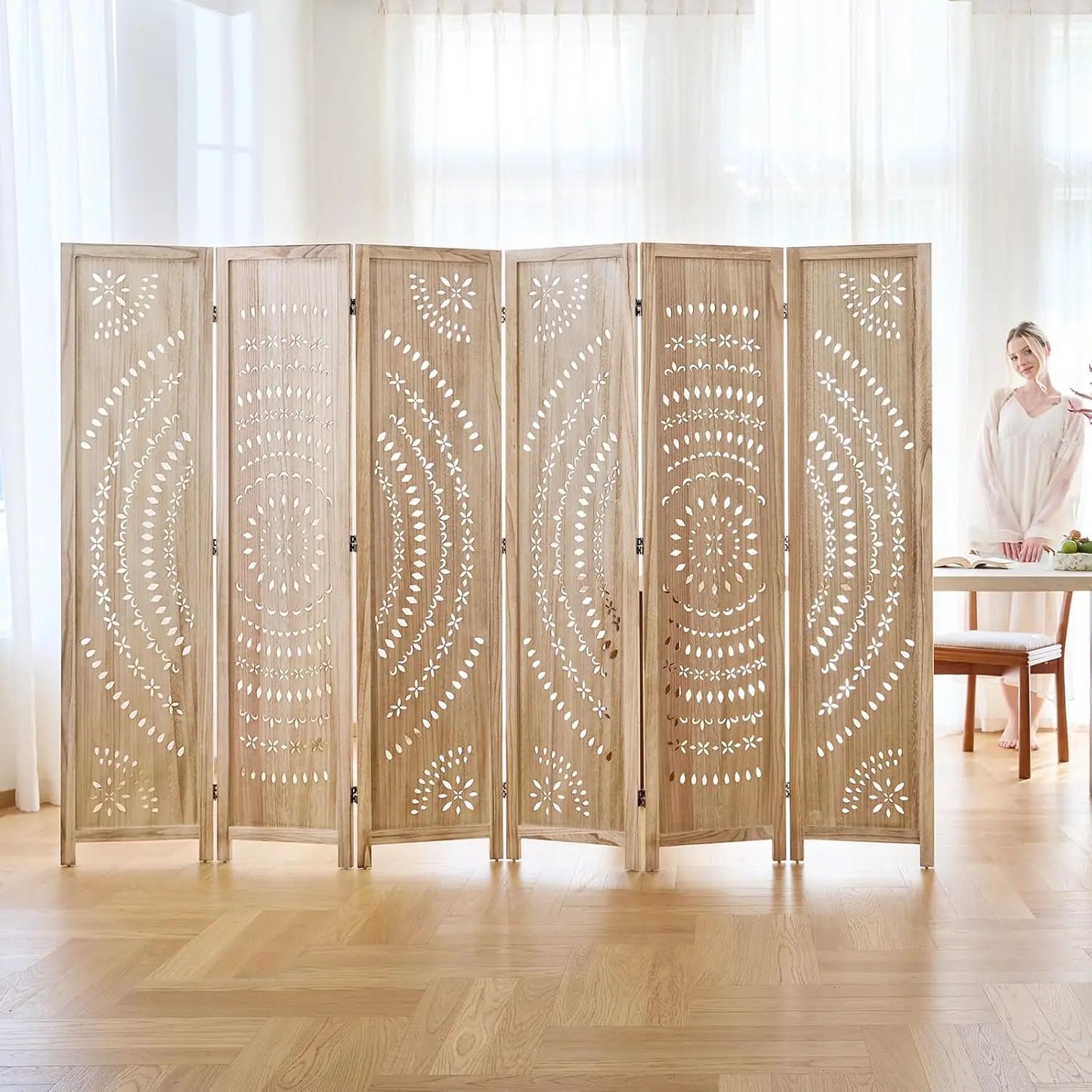 Six Panel Folding Room Divider Privacy Screen For Indoor Use