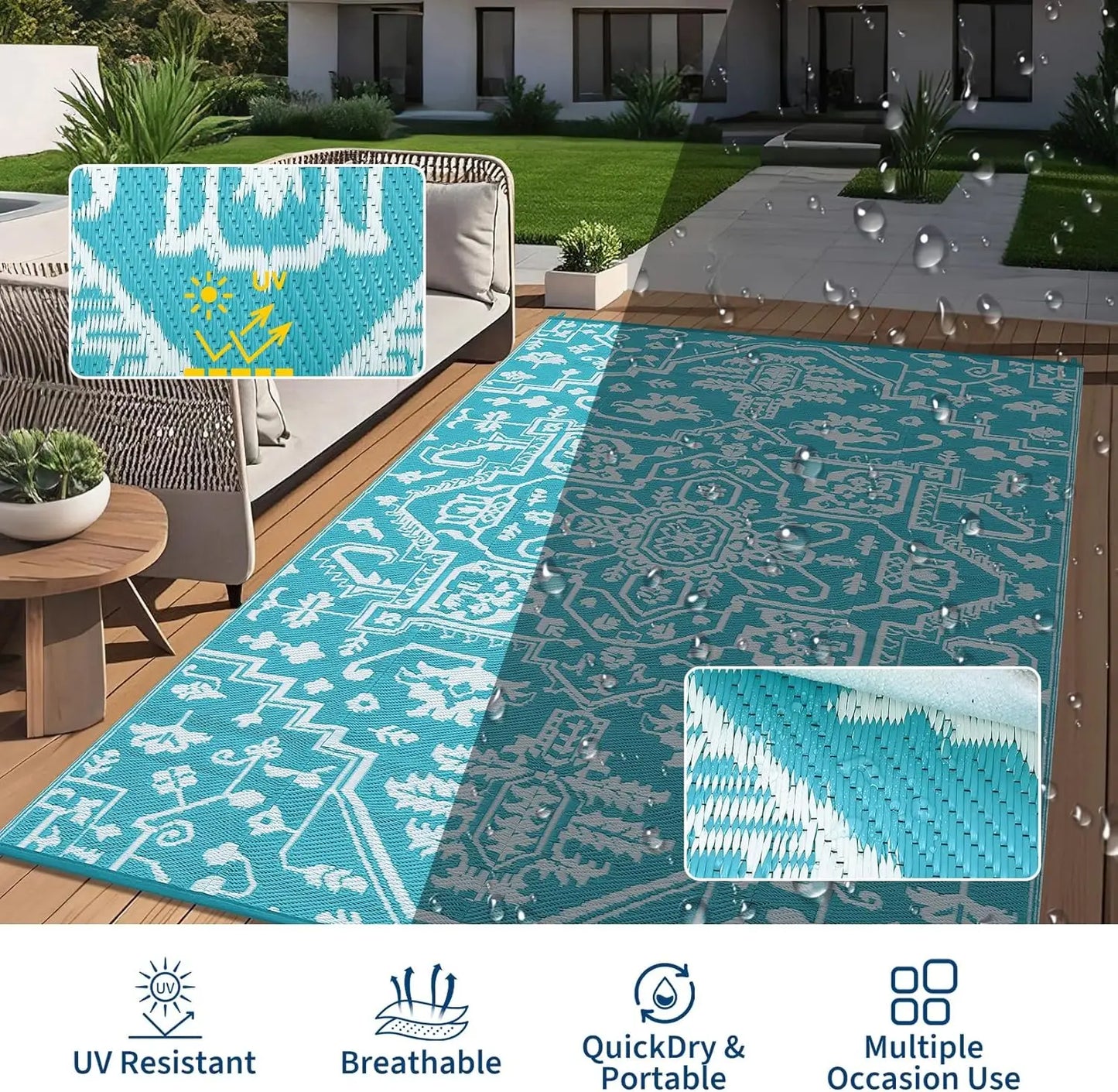 TWISTER.CK Waterproof Outdoor Area Rug Geometric Stain Resistant Mat
