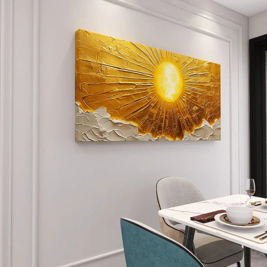 Abstract Sun Canvas Wall Art With Pine Frame For Interior Decor