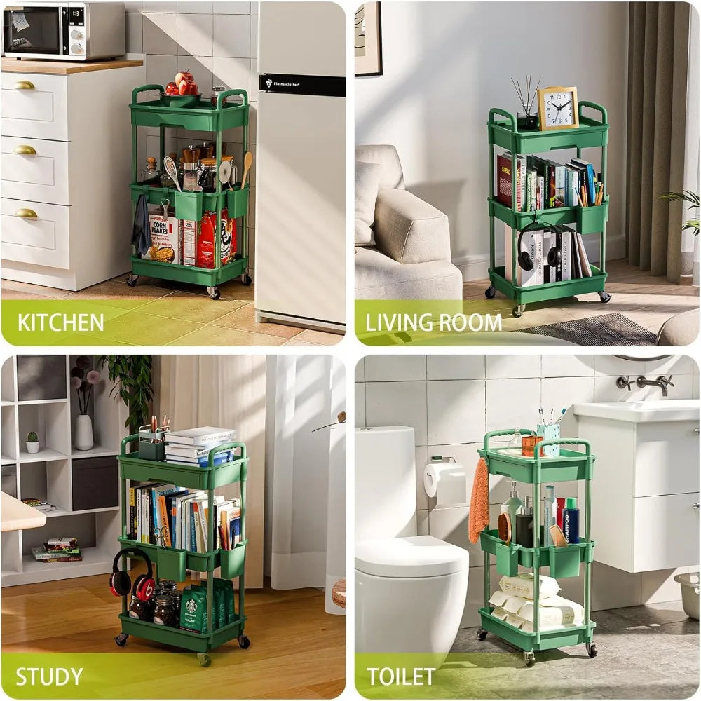 NBVCX Three Tier Rolling Cart Organizer For Laundry Kitchen