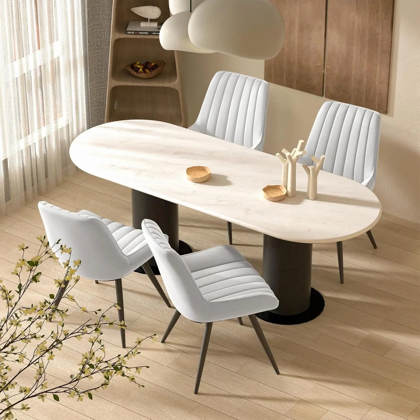 Modern Dining Chairs Set of 4 With Thick Cushions Upholstered Fabric