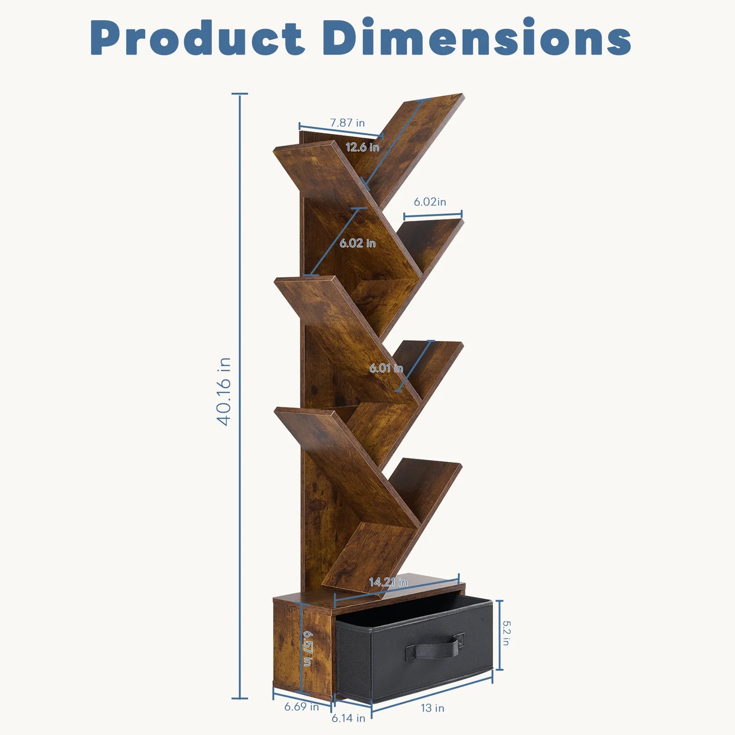 JHK Geometric Wooden 7-Tier Corner Bookshelf With Drawer