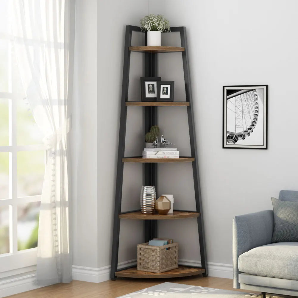 Tribesigns Corner Bookshelf Five Tier Wood Bookcase Rack