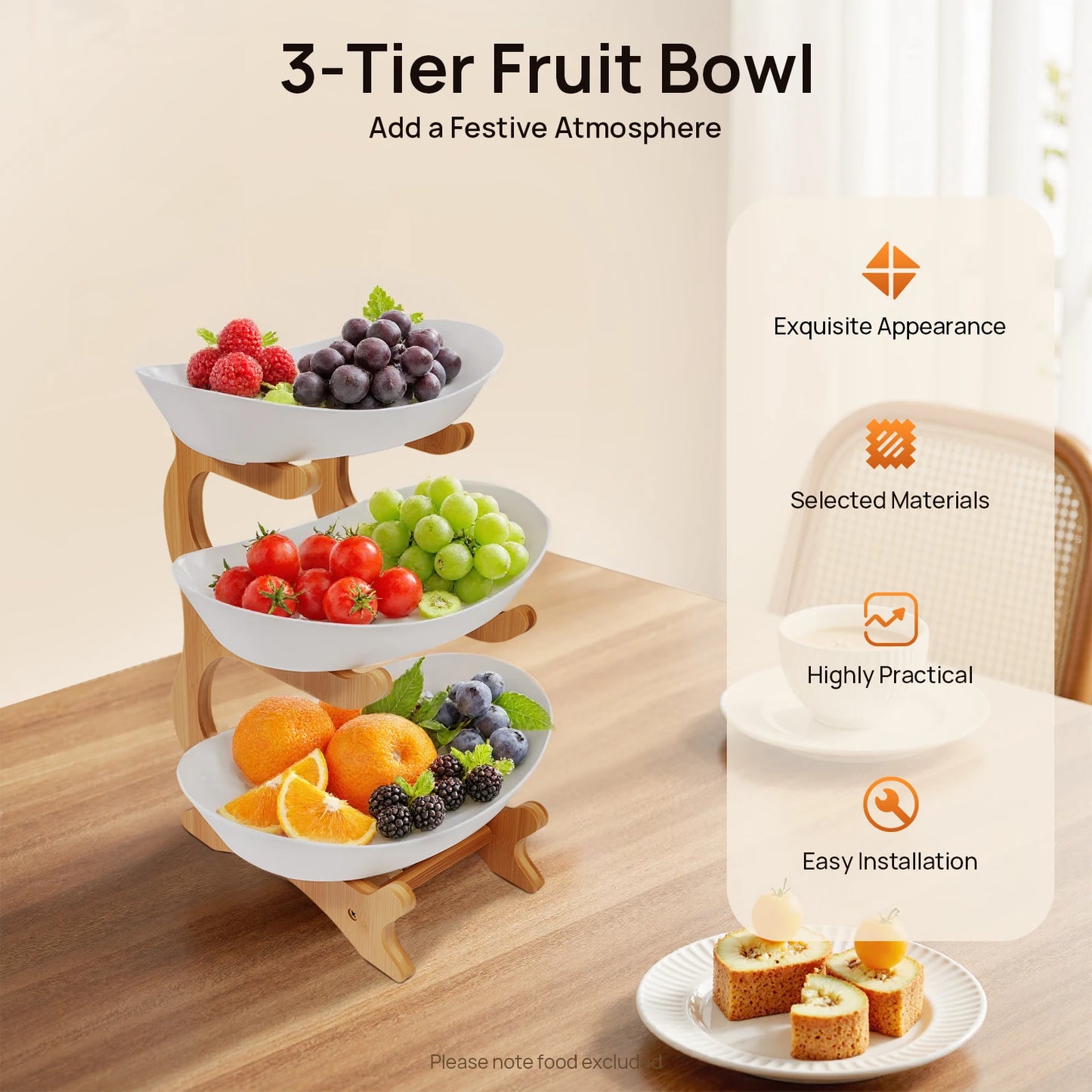3 Tier Bamboo Wood Fruit Plate Stand For Party Desserts