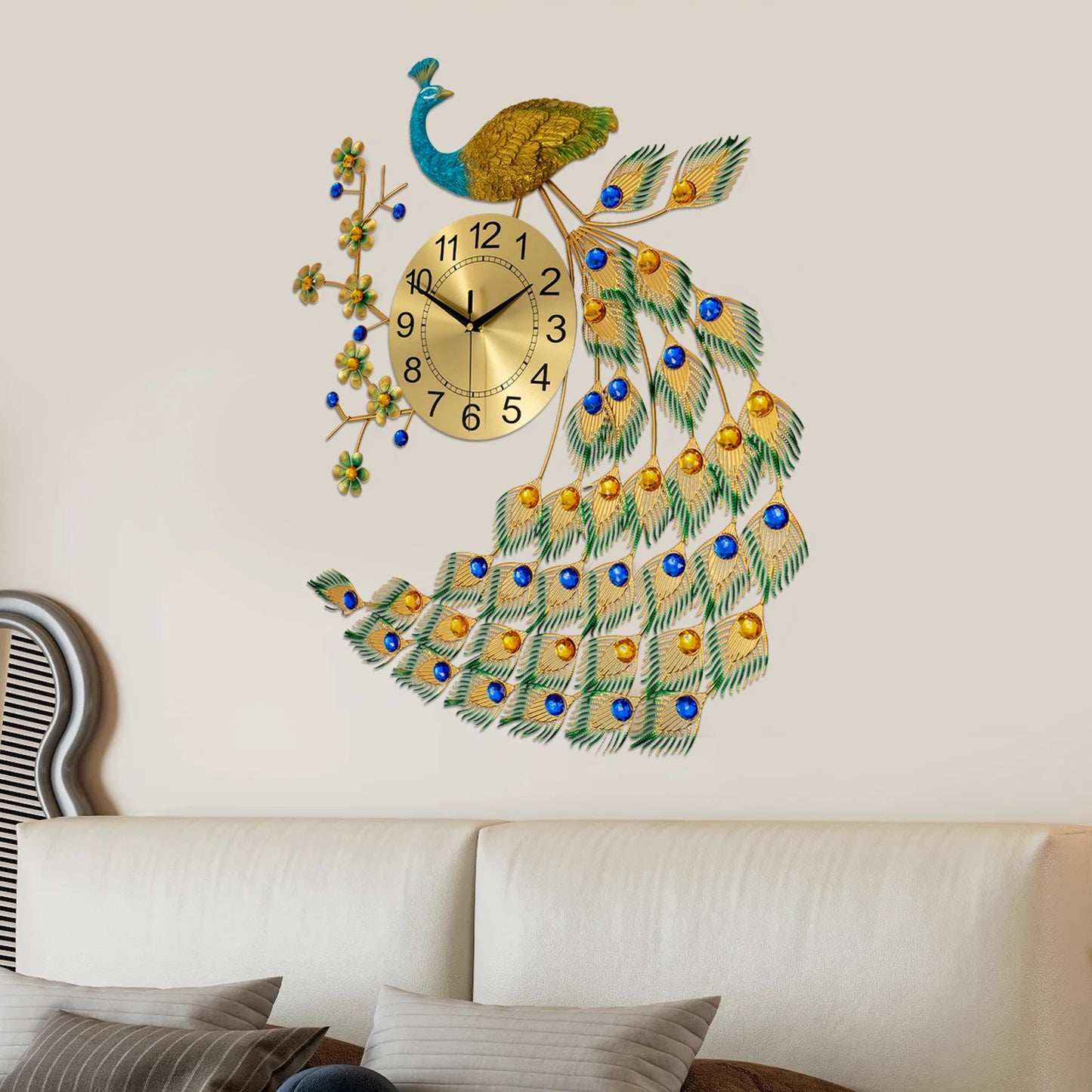 Peacock Wall Clock Modern Art Acrylic Decor Living Room