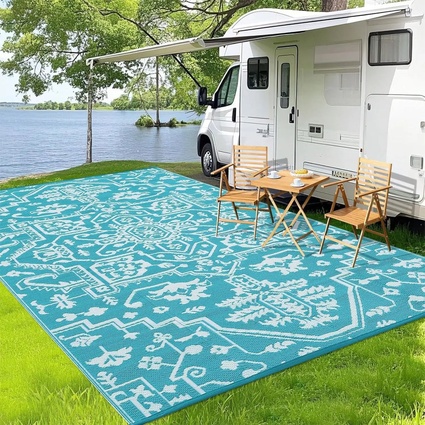 TWISTER.CK Waterproof Outdoor Area Rug Geometric Stain Resistant Mat