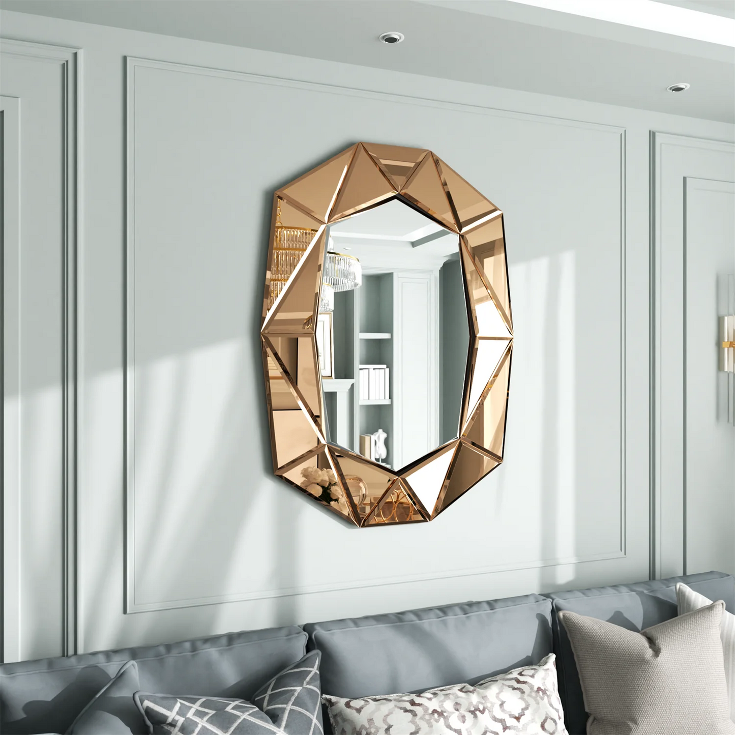 Asymmetrical Decorative Wall Mirror With Glass Inlay Venetian Style