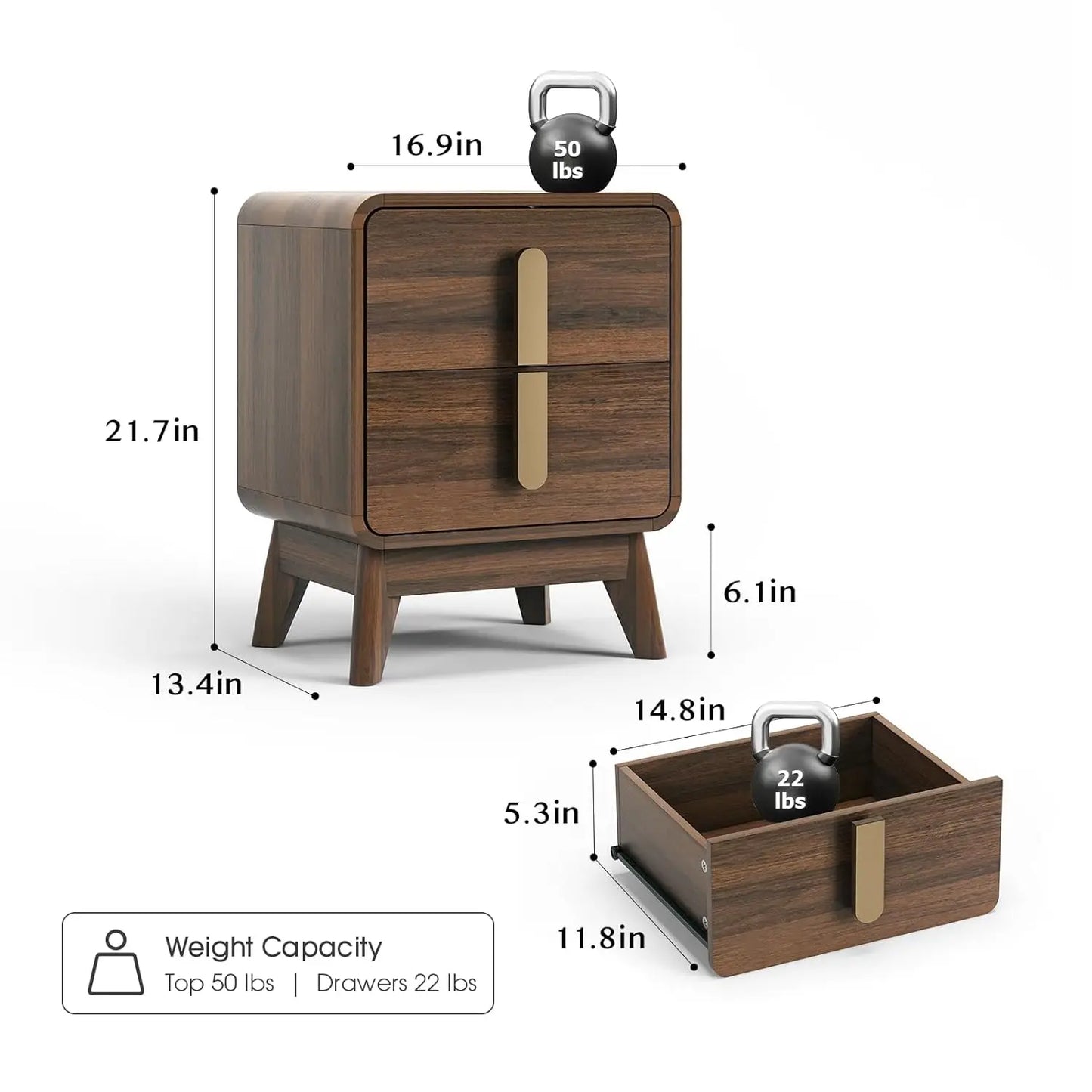 Mid Century Modern Nightstands Set With Drawers Solid Wood Legs