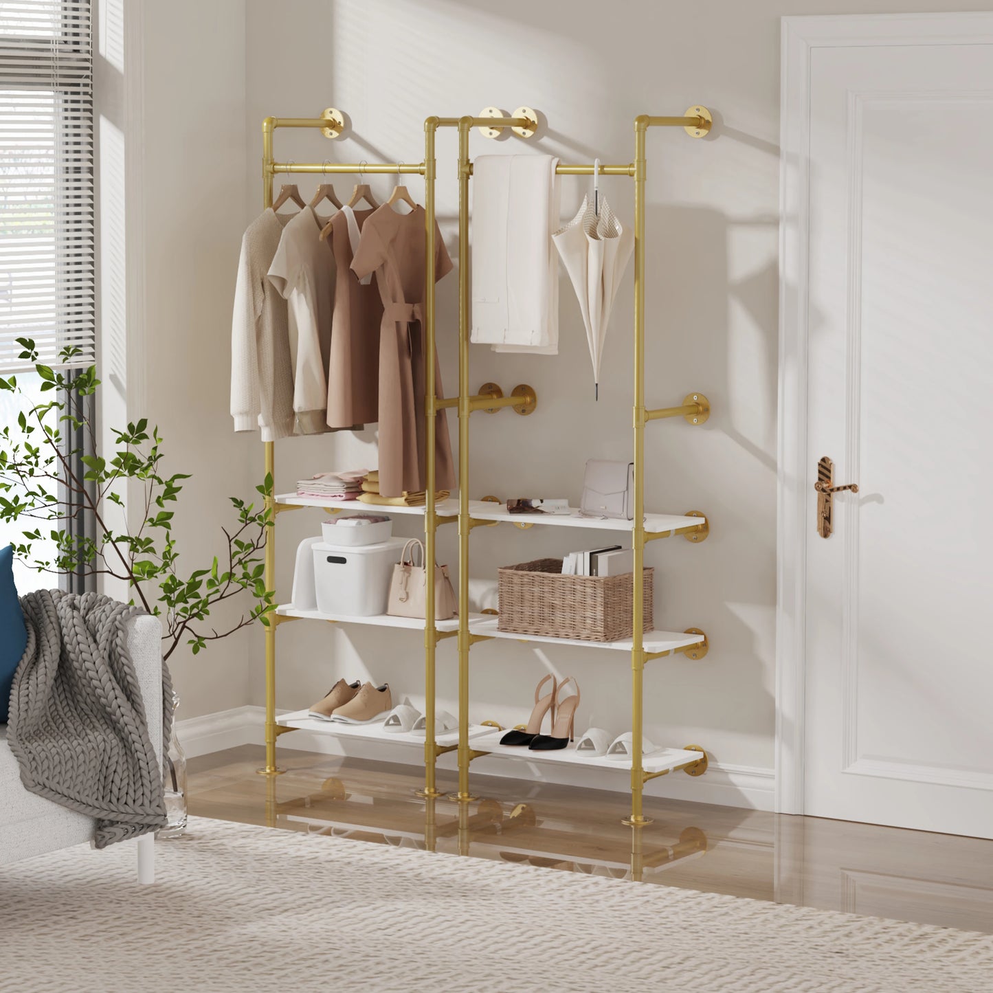 Industrial Pipe Clothing Rack Wall Mounted Three Tier Cast Iron