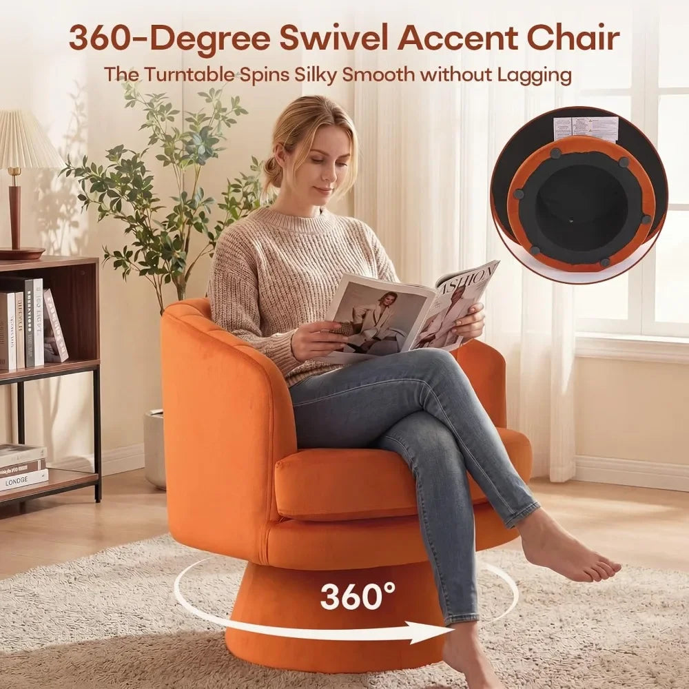 Set Of 2 Modern Velvet Barrel Swivel Chairs With Armrests For Living Room