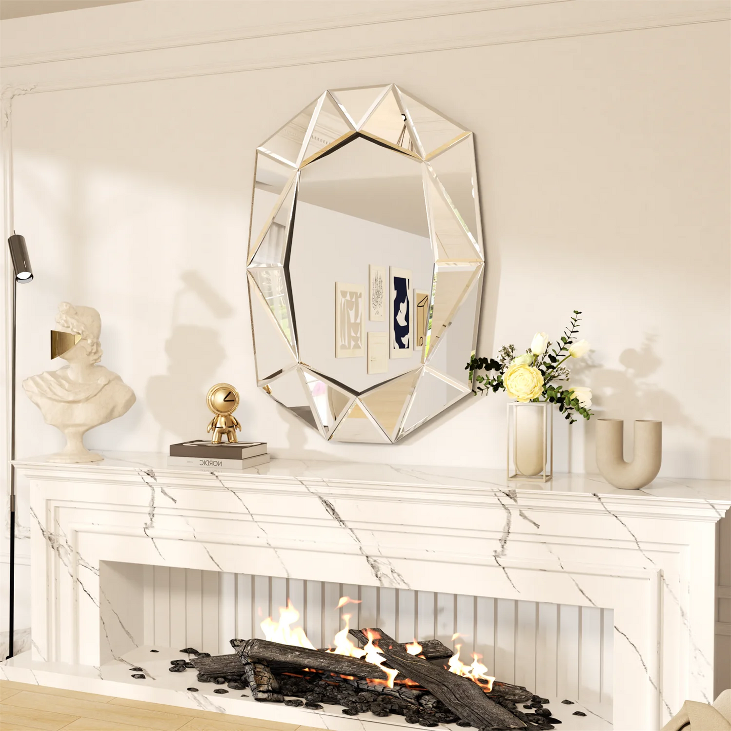 Asymmetrical Decorative Wall Mirror With Glass Inlay Venetian Style