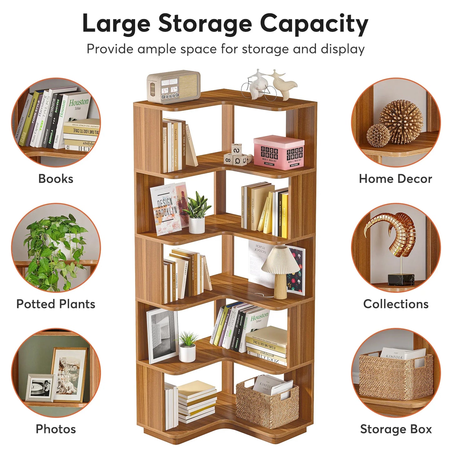 Tribesigns 6 Tier Corner Bookshelf Industrial Wood Grain Corner Shelf