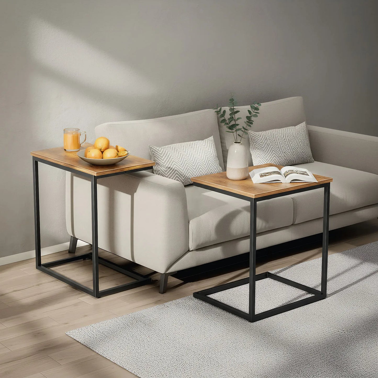 Chitooma Modern Metal C Shape Couch Side End Table Set