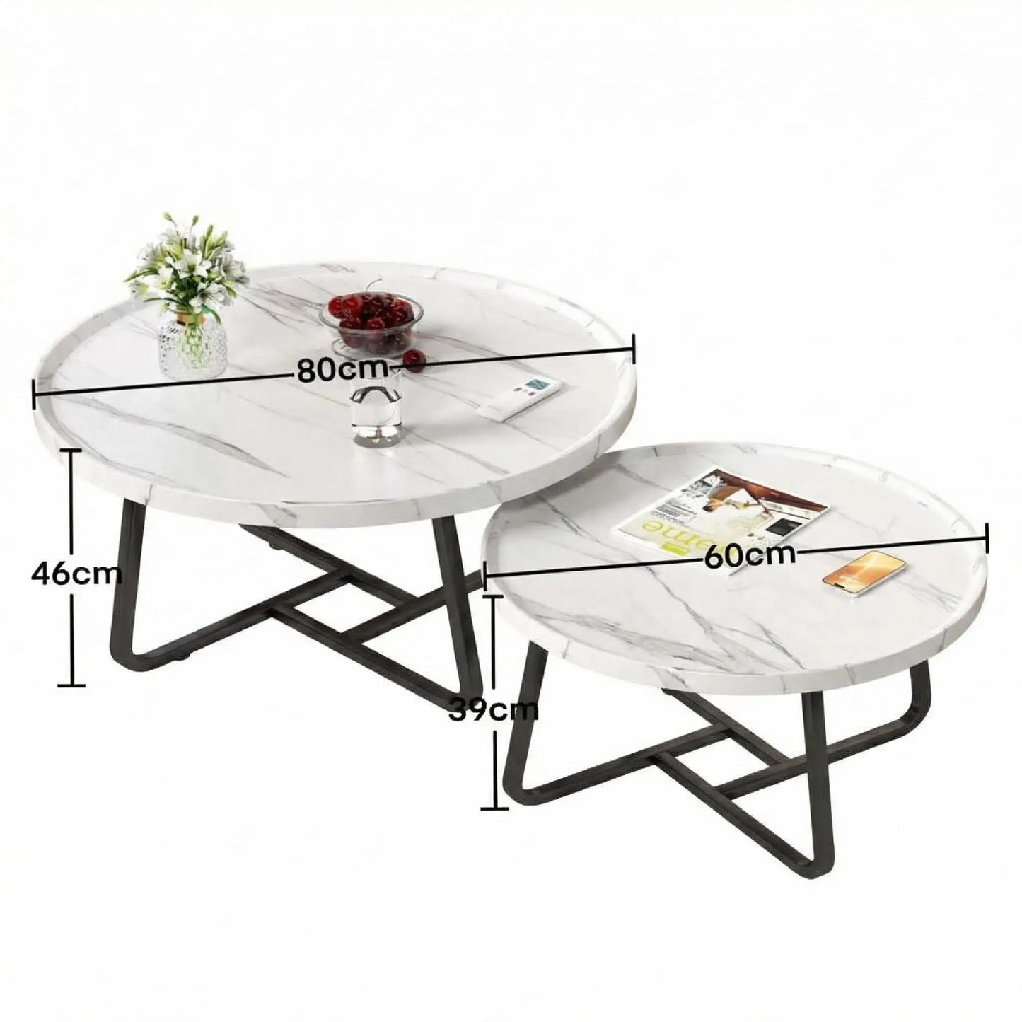 HiMISS Nesting Coffee Table Set Mid Century Modern Fluted Wood