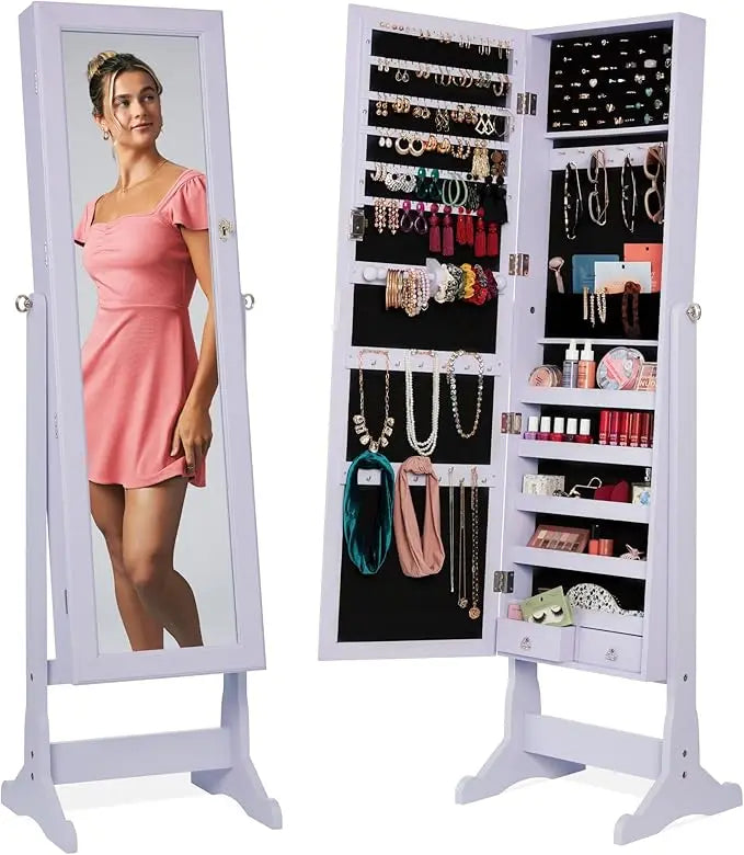 Freestanding Jewelry Armoire Cabinet With Mirror Lockable