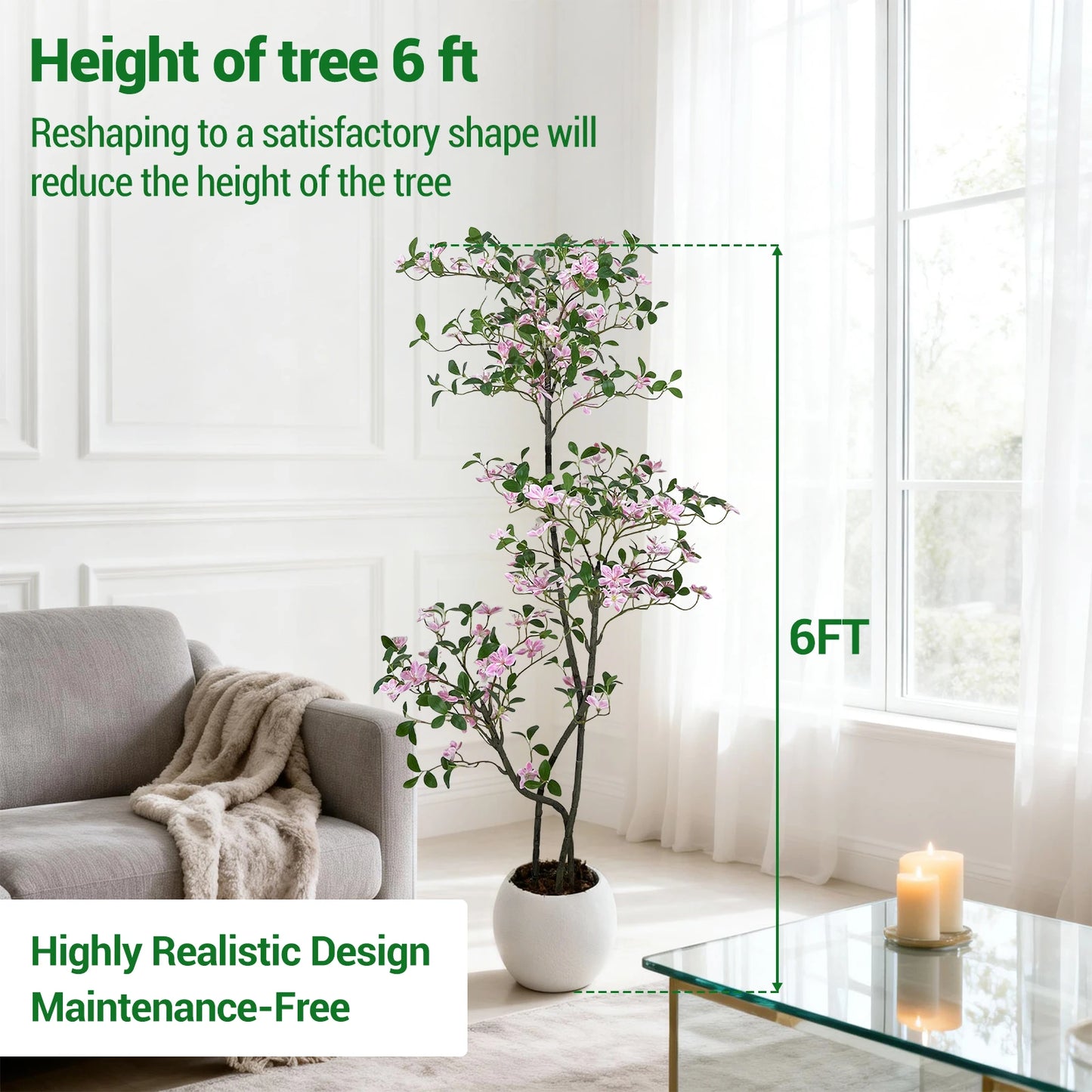 HiMIS Realistic Blossom Faux Jasmine Tree With White Planter