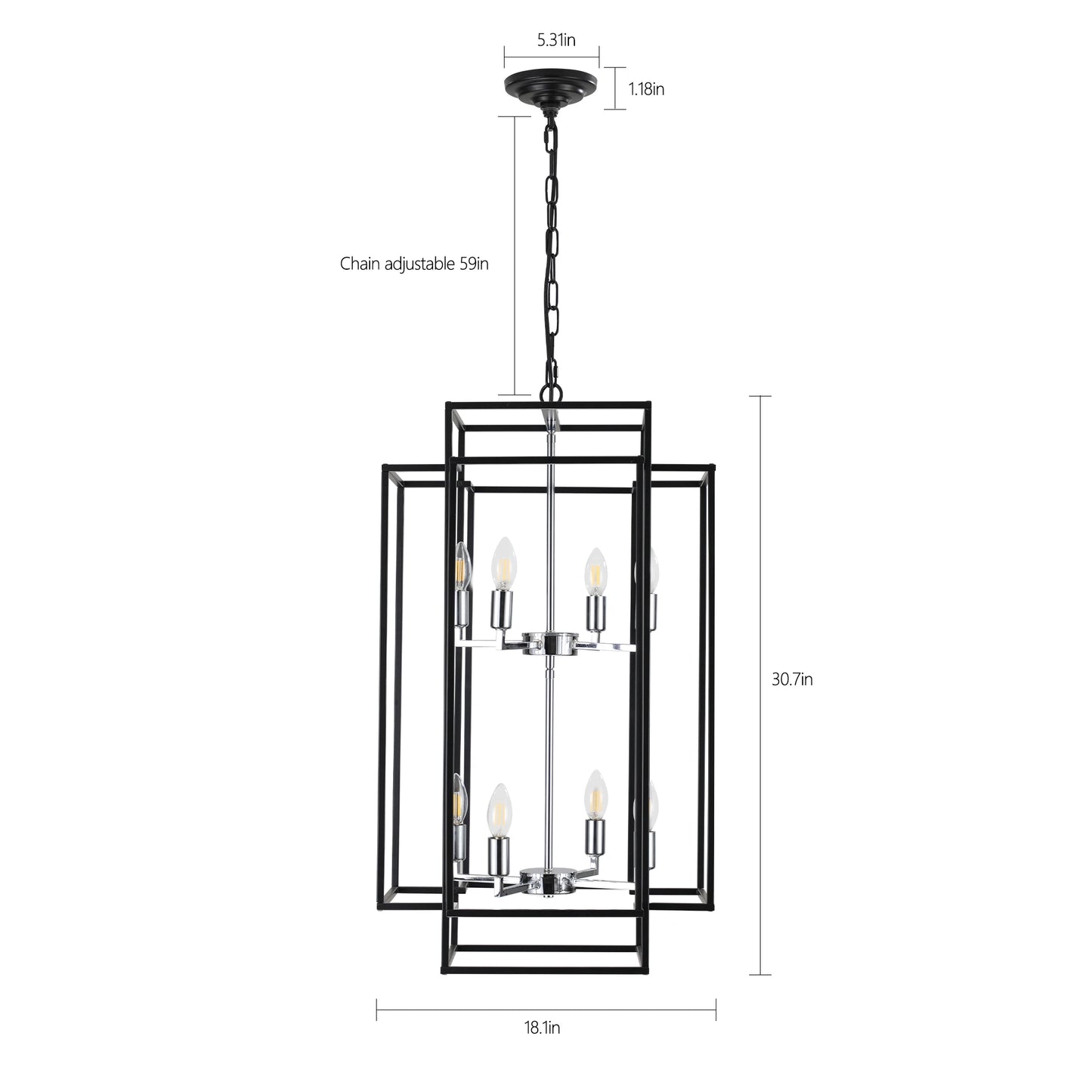 Modern Industrial 8 Light Metal Cage Pendant Chandelier