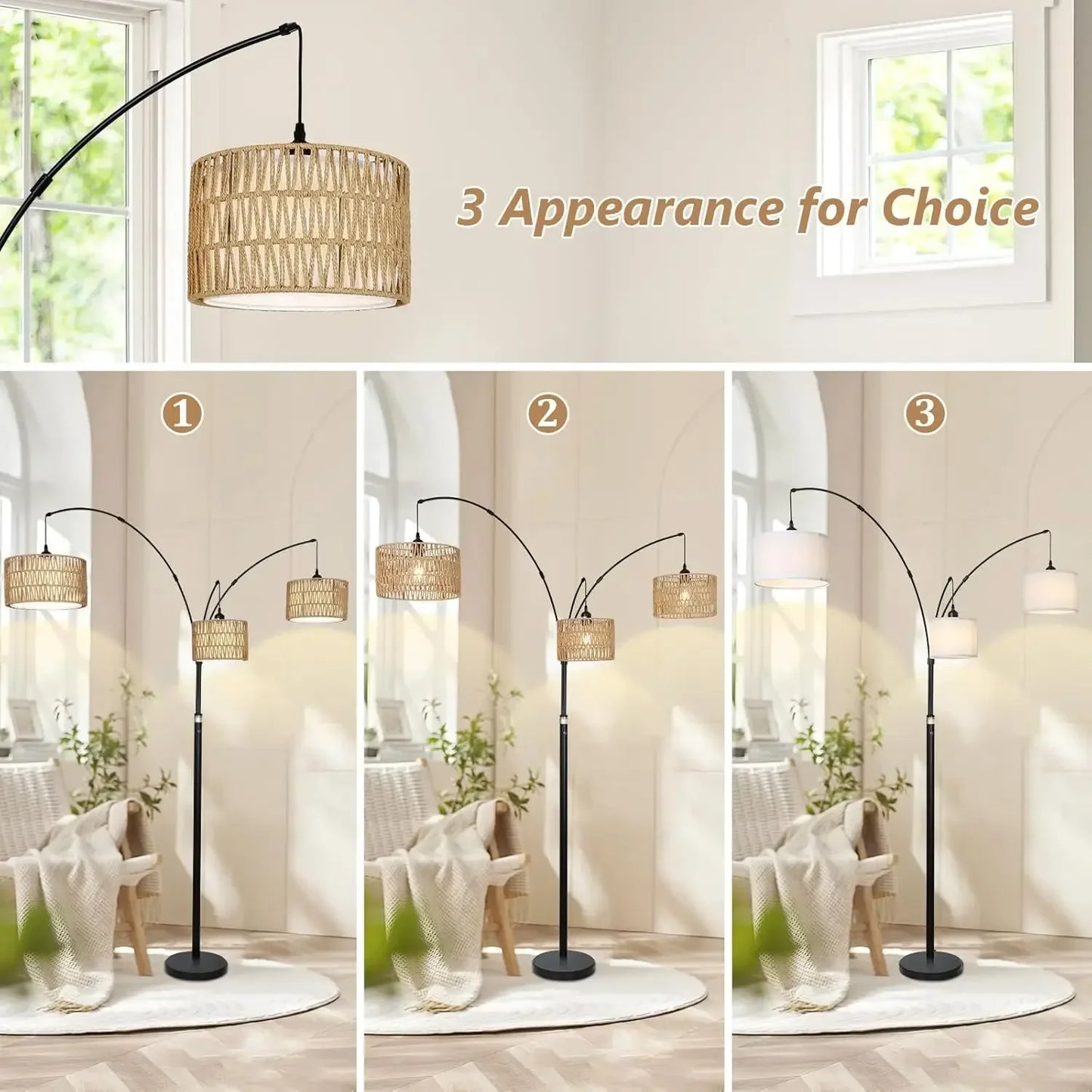 Arc Floor Lamp Boho Industrial Style For Living Room Office