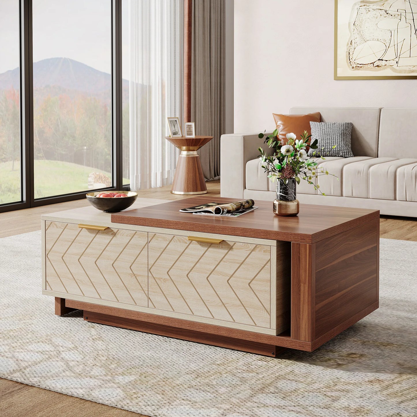 Extendable Walnut and Oak Storage Coffee